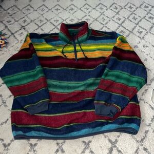 Men’s Vintage Striped Quarter-zip Fleece Sweater Size Large